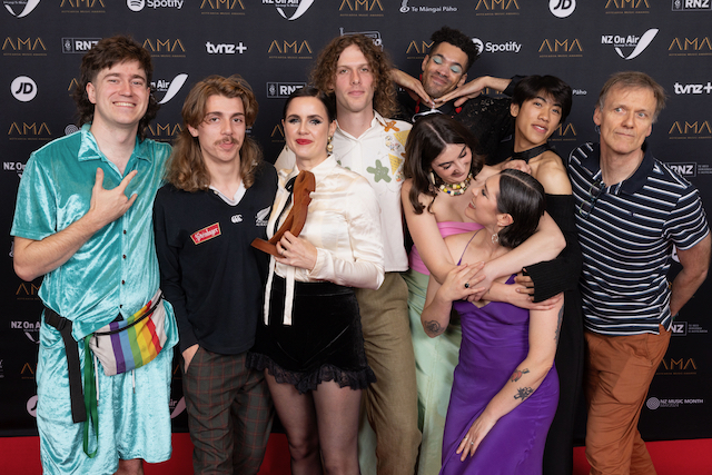 Princess Chelsea and her band with the music award for Best Alternative Artist.
